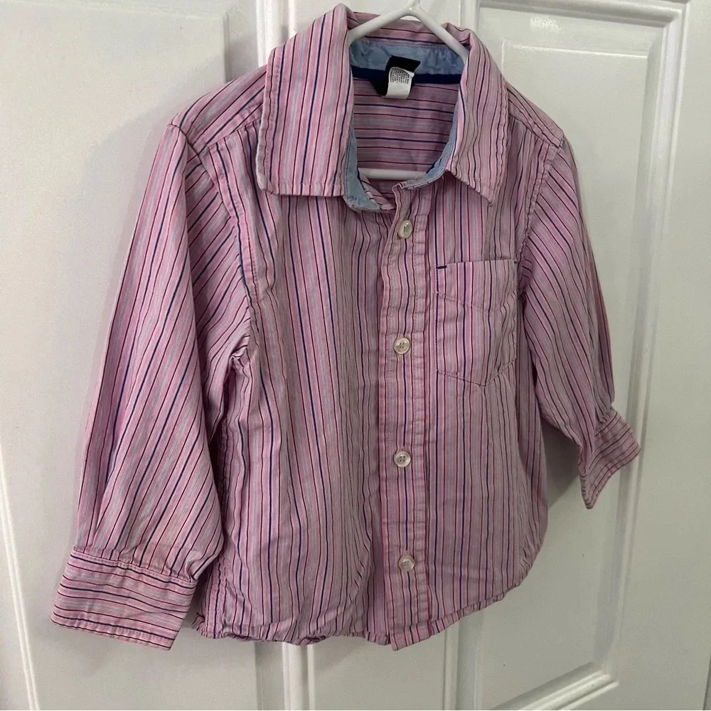 Baby Gap toddler boys 2 years 2T pink blue stripe dress shirt